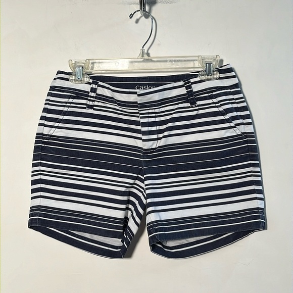 CASLON Navy/White Cotton 4 Pocket Nautical Stripe Beachy Picnic Preppy Shorts 0 - Picture 1 of 14